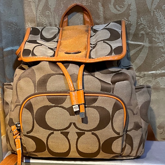Coach backpack purse.- beige with brown monogram. - Picture 1 of 9